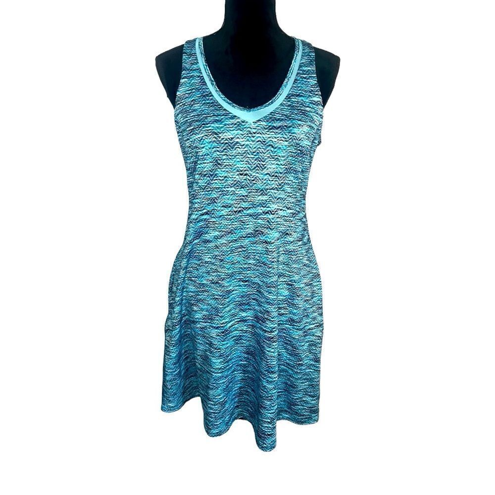 MODETTA MPG V-NECK‎ ATHLETIC WORKOUT HALTER DRESS BLUE BLACK WOMENS SIZE MEDIUM